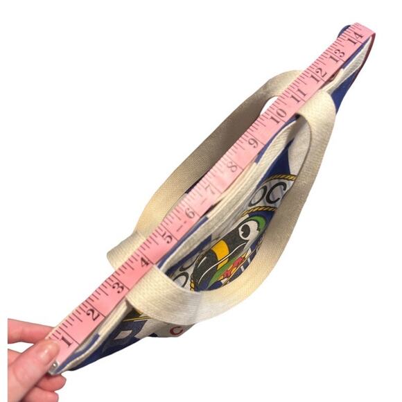 Vintage Poco Loco Club Cancun Mexico Canvas Zippered Tote Bag Blue White Parrot - Picture 3 of 13